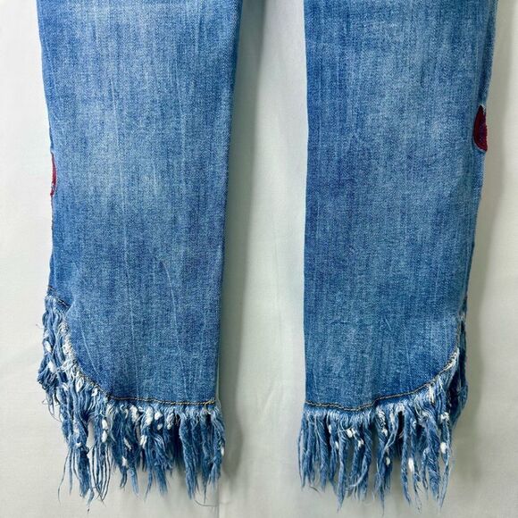 Inc Floral Embroidered skinny leg crop denim jeans with fringe bottom Size 10 - Picture 10 of 14